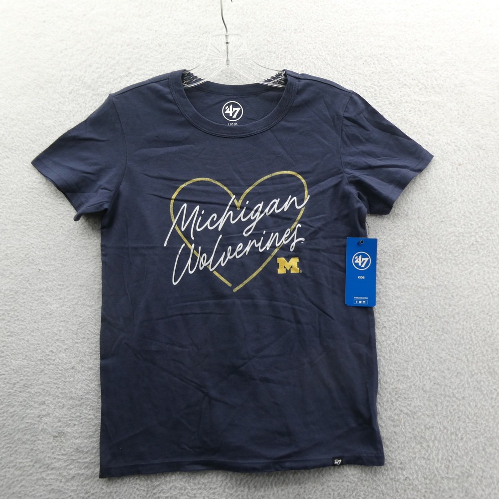 47 Brand Shirt Kids Large Michigan Wolverines Navy Blue Heart Cotton